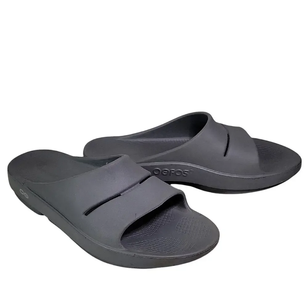 OOFOS OOah Grey Comfort Sport Slide Sandals Mens Size 10 Womens Size 12